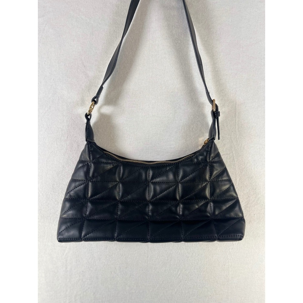 Black Quilted Shoulder Bag Geometric Baguette Purse Minimalist Y2K